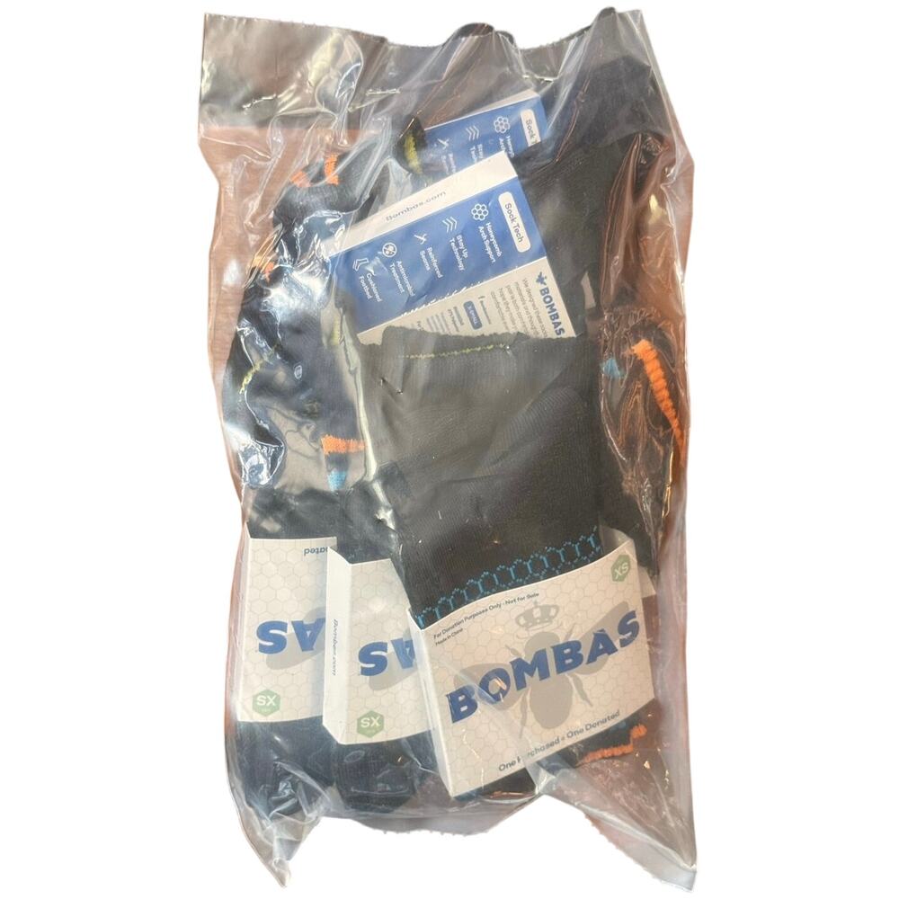 Bombas Honeycomb Socks Lot of 6 Pairs Black Multi-Stripe Youth Size XS